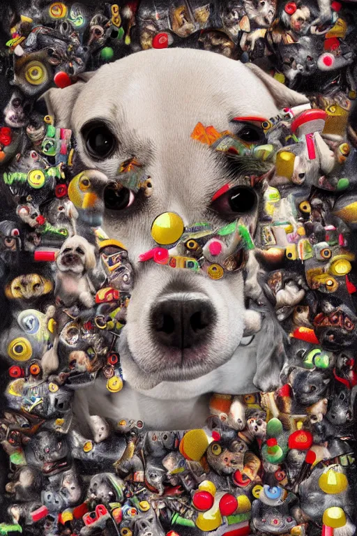 Prompt: a machine hallucinating images where everything has little dog noses in it