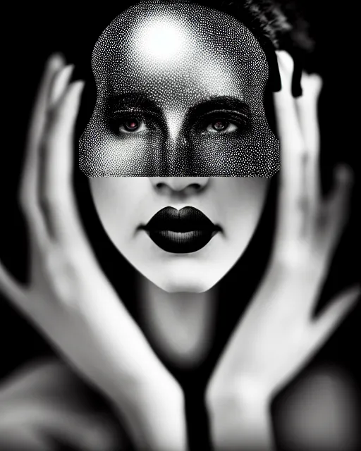 Image similar to black and white dreamy spiritual female fish - cyborg high quality portrait photo, microchip leaves, artificial intelligence, cinematic, rim light, photo - realistic, elegant, high detail, 8 k, masterpiece, high fashion, in the style of man ray