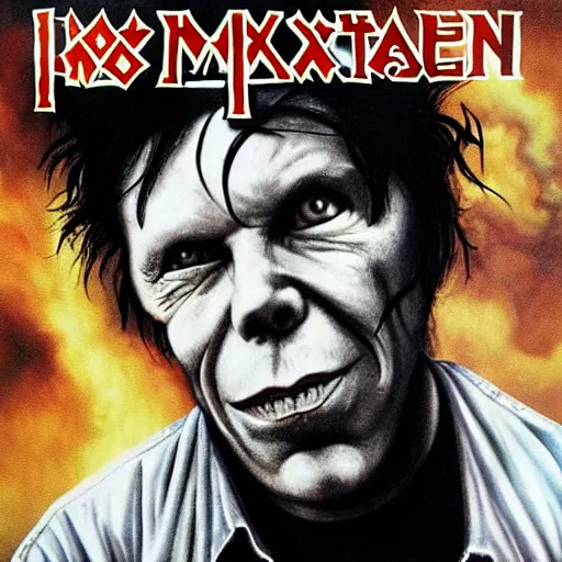 Prompt: Tom Waits as Eddie on an Iron Maiden album cover