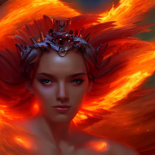 Image similar to beautiful goddess of fire stands in her power in a vortex of flame, 8k resolution matte fantasy painting, cinematic lighting, DeviantArt Artstation, by Ross Tran