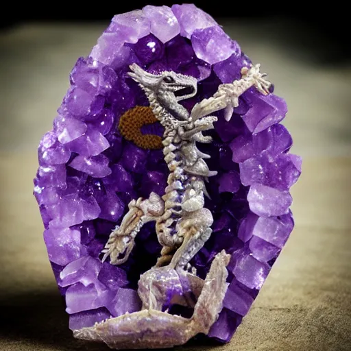 Image similar to dragon skeleton in an amethyst geode (((in an amethyst geode)))