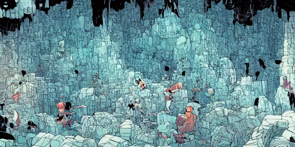 Prompt: wide angle of wall in a cave, comics, clean line, no people, illustration by josan gonzales and victo ngai