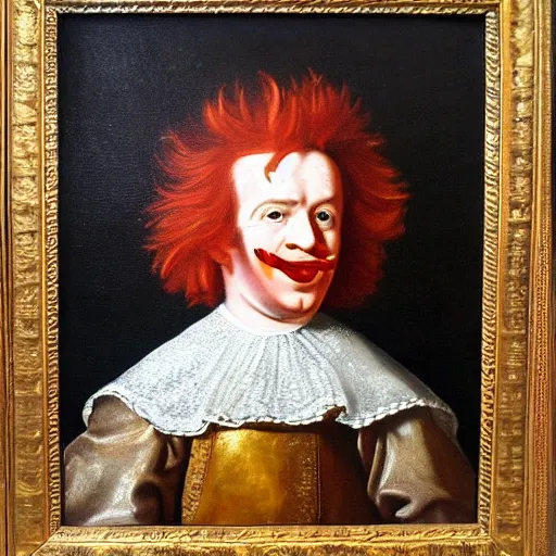 Image similar to oil painting of 1 7 th century king ronald mcdonald with shifty eyes