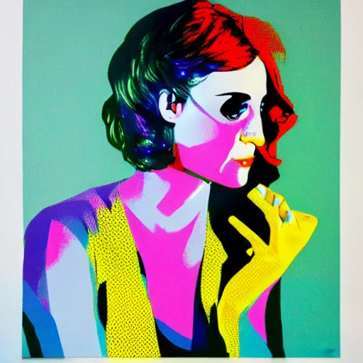 Image similar to rainbow emma warson. pop art.