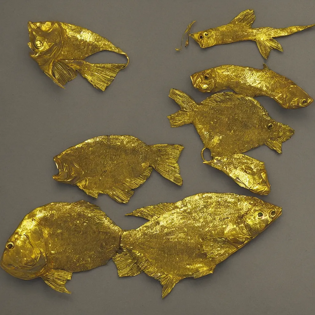 Prompt: fish made out of gold