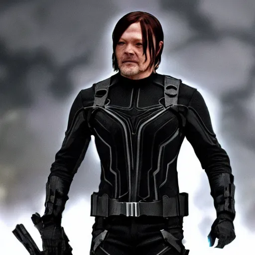 Image similar to Norman Reedus as Black Widow from The Avengers, cinematic photo