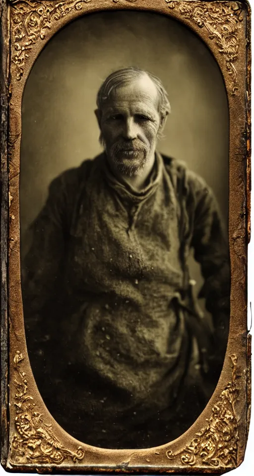 Prompt: a highly detailed wet plate photograph, a portrait of an innkeeper