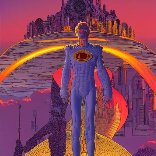 Image similar to heaven city art by jean giraud, moebius, don lawrence and alex ross and john romita jr, smooth focus, sharp details, detailed details, bokeh, 4 k, fine 5 k details