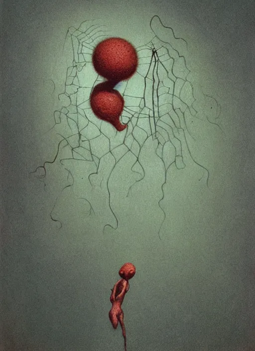 Image similar to She Eats of the Strangling Fruit and Her spiderlike gossamer polyp blossoms bring iridescent fungal flowers whose spores black the foolish stars Edward Hopper and James Gilleard, Zdzislaw Beksinski, Mark Ryden, Wolfgang Lettl highly detailed