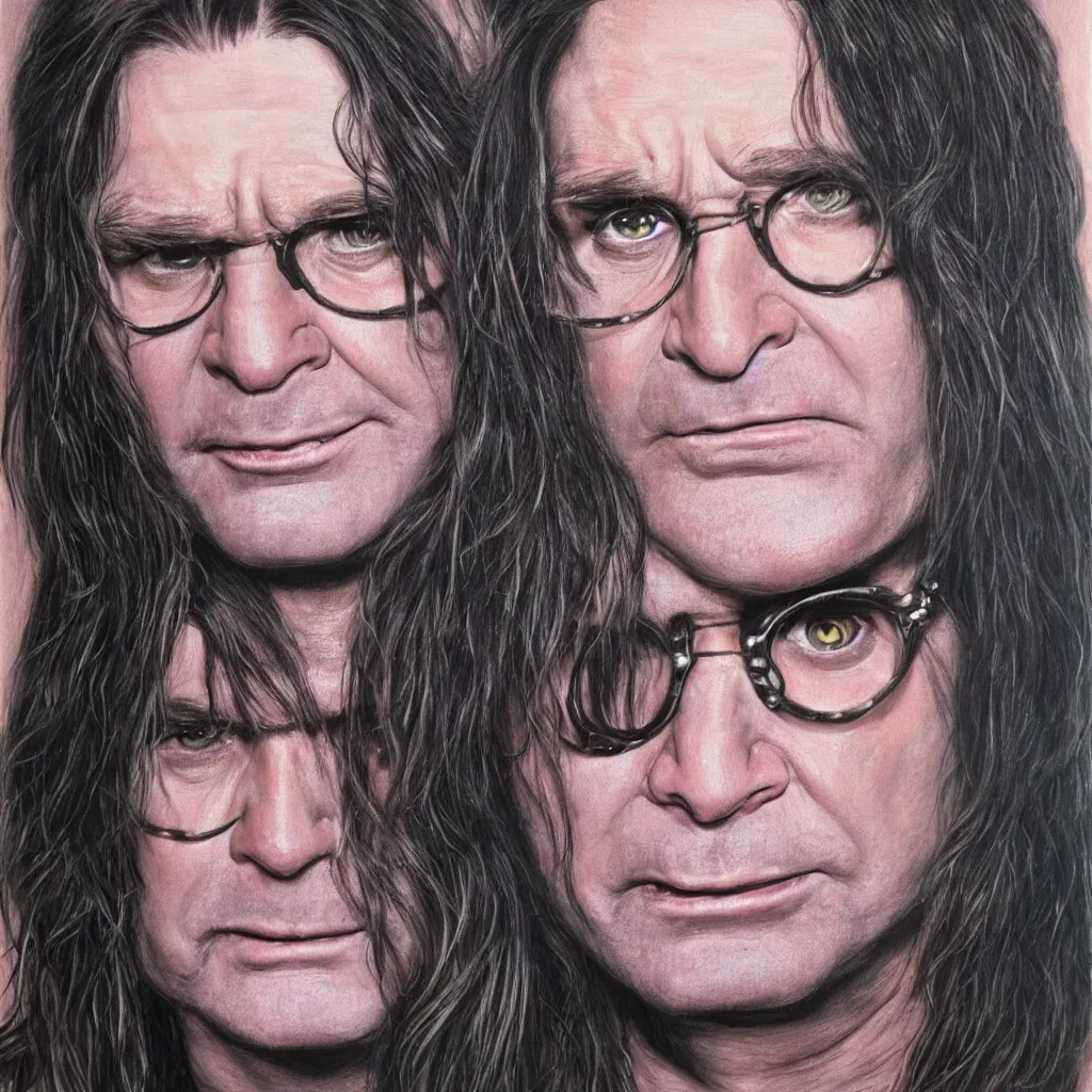 Prompt: detailed portrait of Ozzy Osbourne, neon light, hyper realistic, with horns on his head