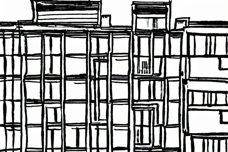 Prompt: a one line drawing of an urban balcony, solid background, black and white