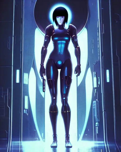Image similar to weta disney pixar movie still portrait photo of motoko kusanagi ghost in the shell : : as cyborg woman by pixar : : by weta, greg rutkowski, wlop, ilya kuvshinov, rossdraws, artgerm, marvel, maxim cover, latex, octane render, sweaty, iridescent, bright morning, anime, liosh, mucha : :