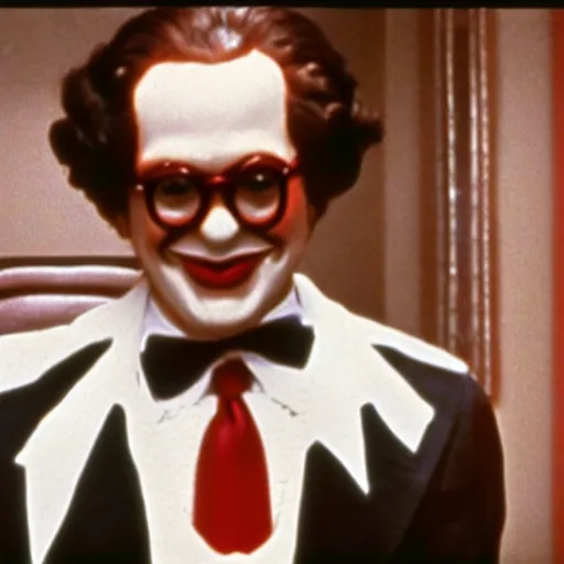 Image similar to A still of Ronald McDonald in The Godfather (1972)