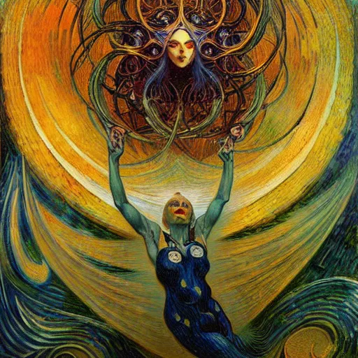 Image similar to Divine Chaos Engine by Karol Bak, Jean Delville, and Vincent Van Gogh, in the style of Van Gogh