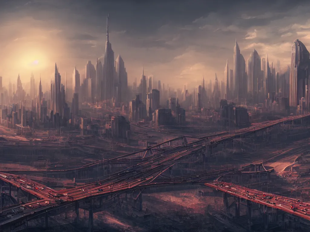 Image similar to landscape matte painting of a communist american state megastructure after the triumph of communism in america, socialist american state flag, socialist statues, digital painting, modern city scape, awe, bright future, hope, highly detailed, 4 k, artstation, photorealistic, architecture, america 2 0 9 8 by fan wennan