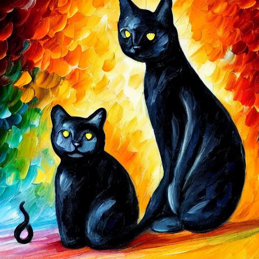 Image similar to a black cat in the style of leonid afremov