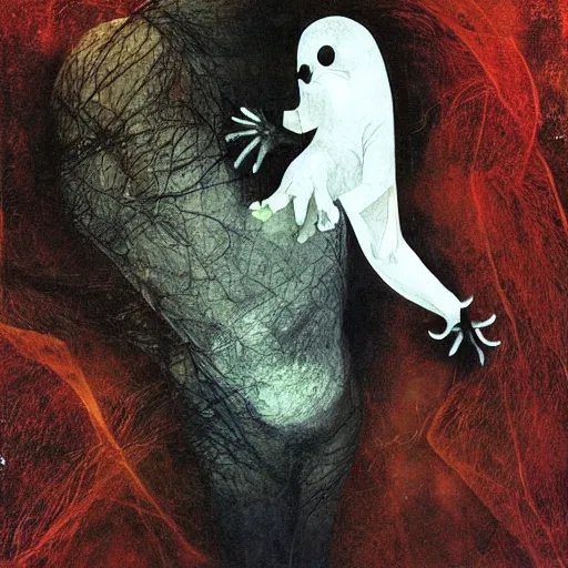 Image similar to looking at the full moon, ghost leaving the body, dave mckean