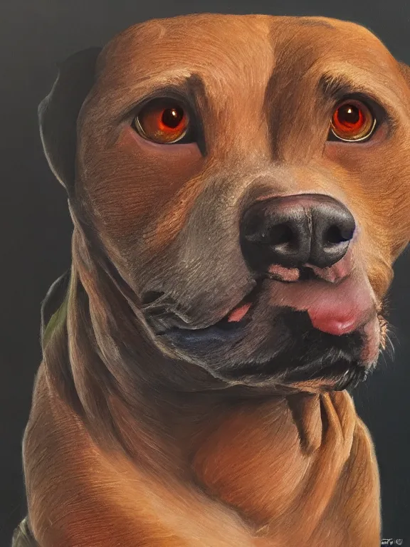 Prompt: an ultradetailed beautiful portrait painting of a original sonic character based off of a strong elegant brown pitbull, oil painting, high resolution, sonic oc, brown fur, furry, in the style of sonic forces