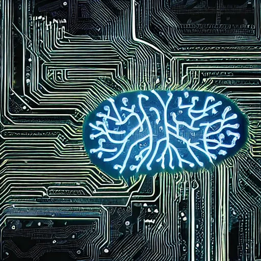 Prompt: integrated circuit, human brain, neurons and synapses, printed circuit board, electrical signals, detailed, realistic, brainstorming, in style of digital illustration