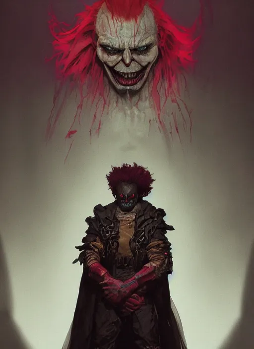 Image similar to a photorealistic dramatic hyperrealistic render of an eerie spawn comic supervillain character the evil clown violator by wlop, greg rutkowski, alphonse mucha, beautiful dynamic dramatic dark moody lighting, shadows, cinematic atmosphere, artstation, concept design art, octane render, 8 k