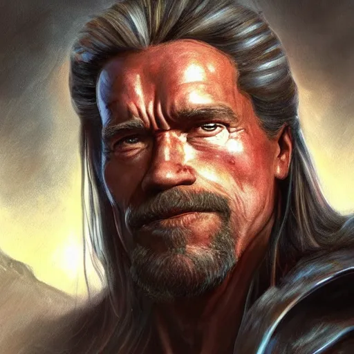 Prompt: arnold schwarzenegger in his 3 0 s as teferi, in the style of magic the gathering, glacier landscape, d & d, fantasy, intricate, elegant, highly detailed, digital painting, artstation, concept art, matte, sharp focus, illustration, art by artgerm and greg rutkowski and alphonse mucha