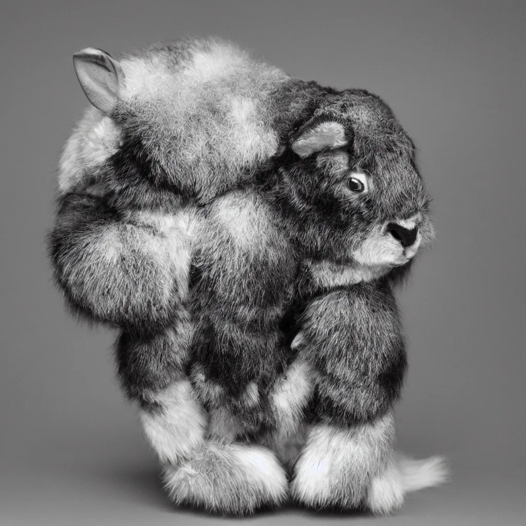 Prompt: rare classified photo, black & white, studio lighting, a short buffalo rabbit python, horns, real fur, real skin