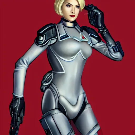 Image similar to A combination of Ada Wong's and Grace Kelly's and Ashley Greene's appearances with blonde hair wearing Terran marine's armor from StarCraft, high tech, action shot, angular, full body portrait, futuristic, dramatic, fantasy, intricate, elegant, highly detailed, artstation, matte, sharp focus, 8K, art by Donato Giancola and James Gurney