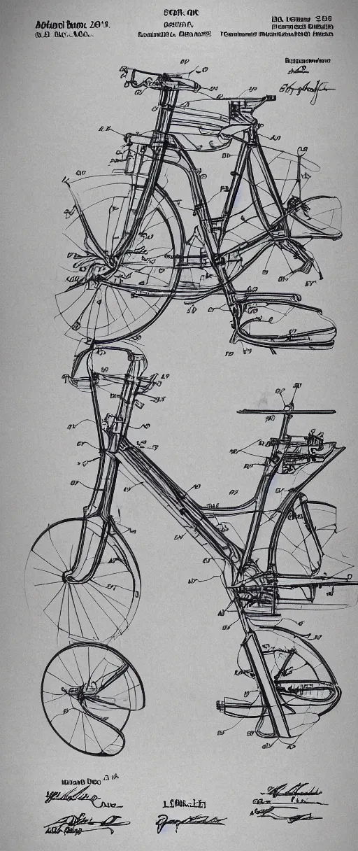 Prompt: an internal prototype of drawing of a bicycle for the mind, apple concept patent drawing, davinci sketch
