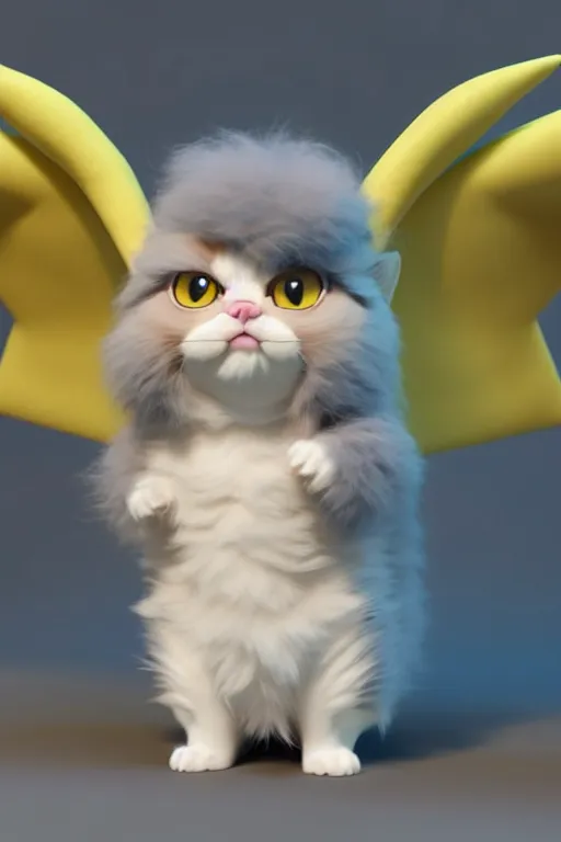 Image similar to high quality 3 d render hyperrealist very cute pastel fluffy! grumpy griffin cat hybrid with wings!, vray smooth, in the style of detective pikachu, hannah yata charlie immer, dramatic yellow light, low angle, uhd 8 k, sharp focus