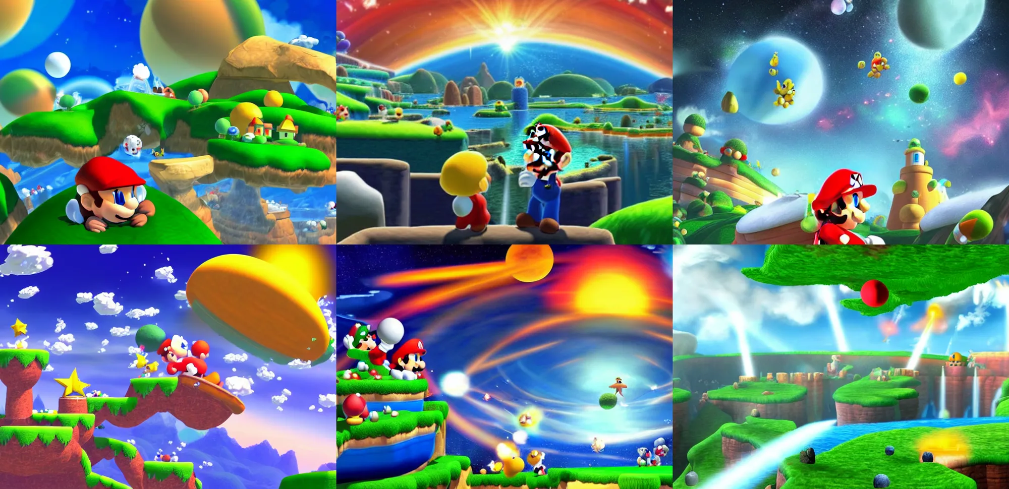 Prompt: beautiful landscape photography from Super Mario Galaxy