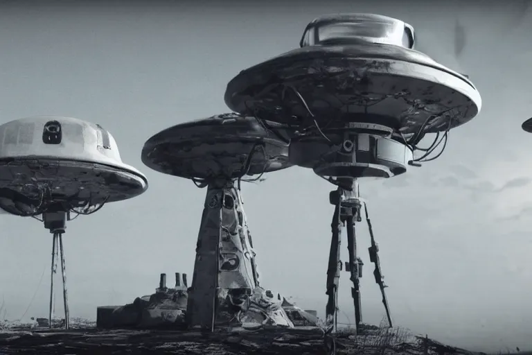 Image similar to leaked top secret footage of an ufo chrash site, military inspecting, vintage old shot with an old camera, intricate details, eerie, highly detailed, photorealistic, octane render, 8 k, unreal engine.