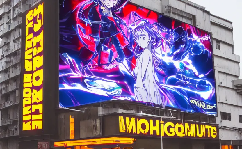 Prompt: night lighting billboard advertisement with an extremely beautiful photo of a white marble statue of an anime girl with colorful motocross logos and motorcycle helmet with closed visor, colorful smoke in the background, carved marble statue, fine art, neon genesis evangelion, virgil abloh, offwhite, denoise, highly detailed, 8 k, hyperreal