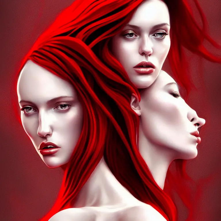 Image similar to epic professional digital art portrait of gorgeous thin white woman with perfect face in armoured red dress, detailed, by wayne haag, reyna rochin, iris van herpen, artstation, cgsociety, epic, stunning, gorgeous, much wow.