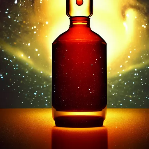 Prompt: a octane render of a a distant universe inside a bottle, close - up studio photo, studio lighting, path traced, highly detailed, high quality, hyperrealistic, concept art, digital art, trending on artstation, cinematic, high coherence, epic scene, 8 k hdr, high contrast,
