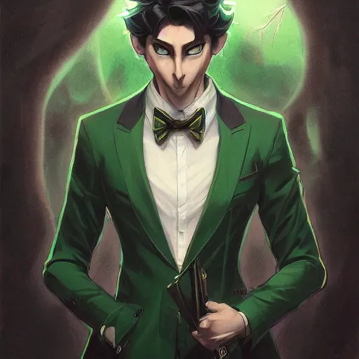 Image similar to a half human half owl creature wearing a green tuxedo suitCharacter design by charlie bowater, ross tran, artgerm, and makoto shinkai, detailed, inked, western comic book art, 2021 award winning painting,digital art,ultra realistic,ultra detailed,art by greg rutkowski,hyperdetailed,photorealistic