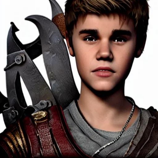 Image similar to justin bieber in the God of War game