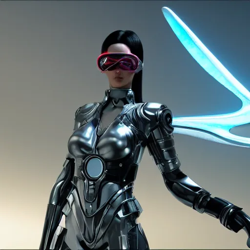 Image similar to futuristic angel wearing high tech armor, bayonetta, rendered in unreal engine, ultra realistic, 4k