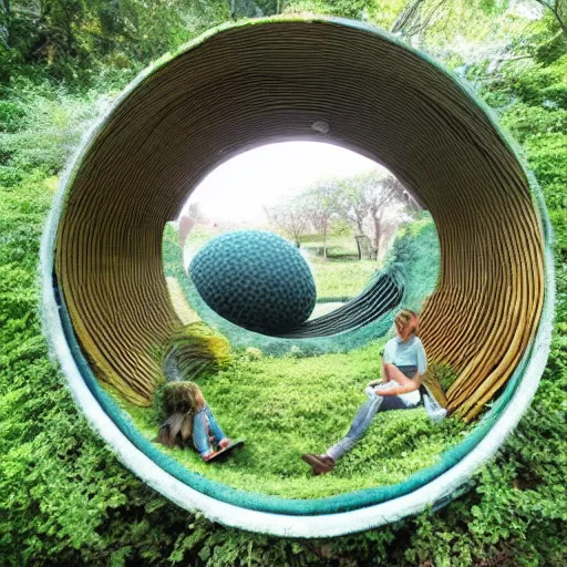 Image similar to sitting inside a sphere is an entire ecosystem made of plasticine