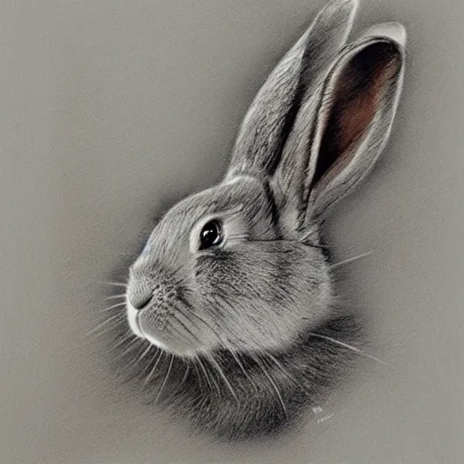 Image similar to rabbit face only, pencil drawing, pastel, by marc simonetti