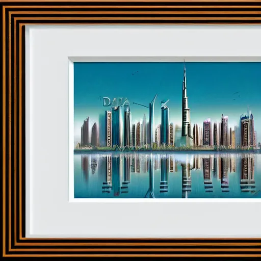 Image similar to a picture of dubai city skyline in a white frame, an art deco painting by enguerrand quarton, featured on behance, art deco, cityscape, matte drawing, poster art h 7 6 8