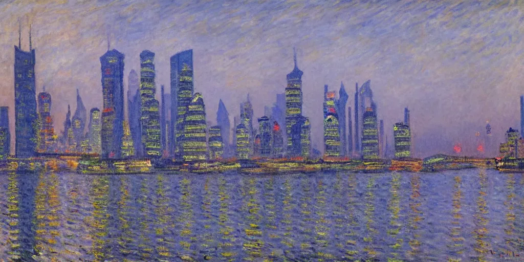 Prompt: an oil painting of Lujiazui, Shanghai, by Oscar-Claude Monet