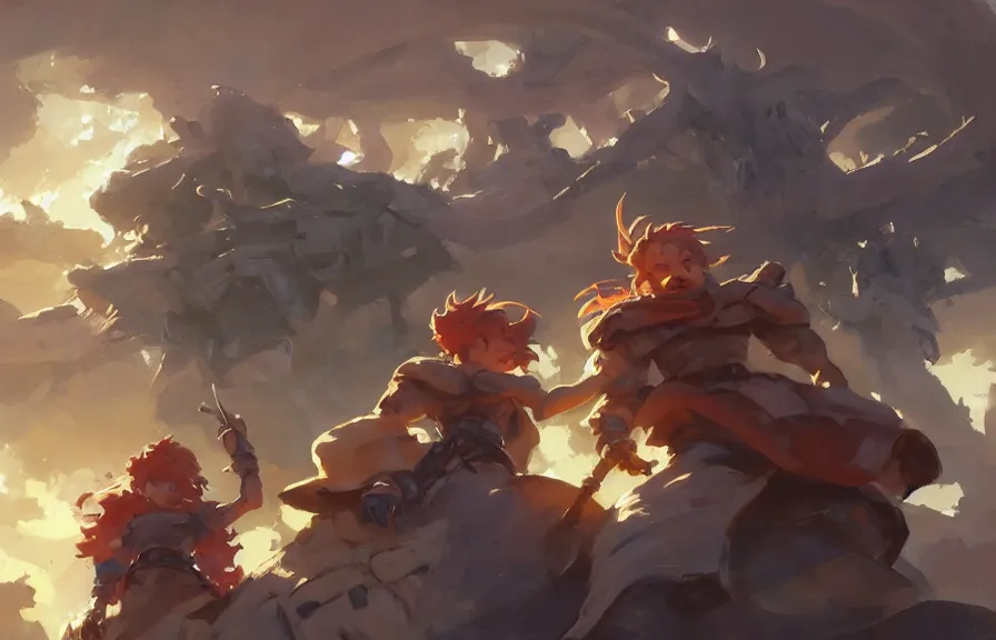 Prompt: greg manchess concept art of the chrono trigger dimension, key visual, ambient lighting, highly detailed, digital painting, artstation, concept art, sharp focus, by makoto shinkai and akihiko yoshida and hidari and wlop and greg rutkowski