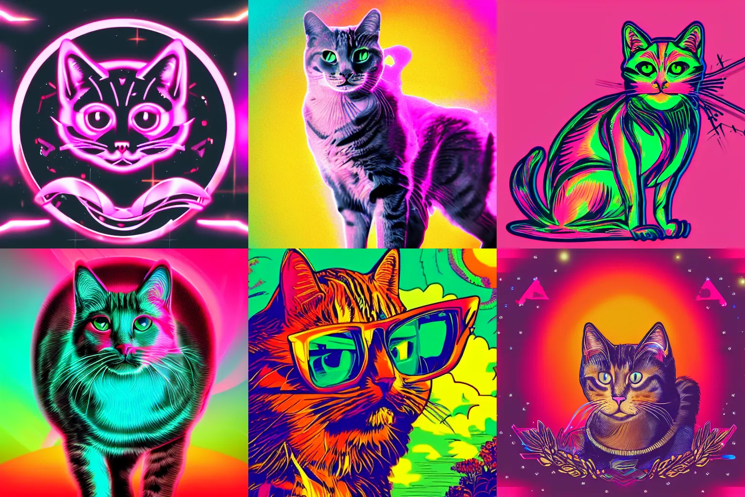 Prompt: A extremely highly detailed retrowave cat