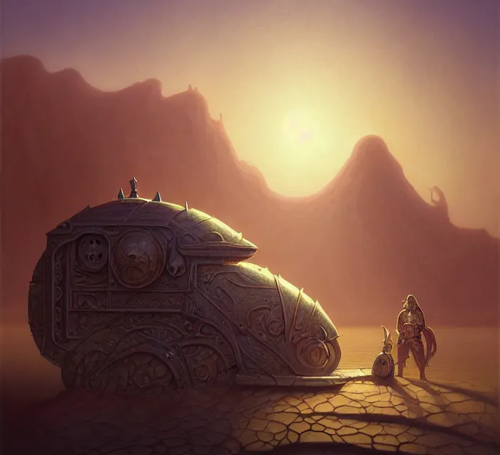 Image similar to subsurface scattering, a desert caravan rests at a lake oasis, the art of athas and dark sun, brom's dark sun art on a 7 0's style fantasy novel cover, digital painting by brom, amazingly detailed d & d art, concept art, intricate details, beautiful, volumetric lighting, cgsociety, artstation, square enix cinematic art