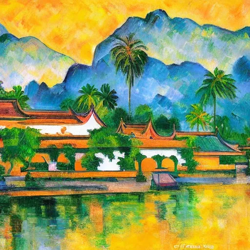 Image similar to Luang Prabang in the style of Cezanne