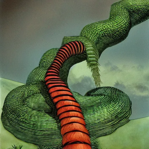 Image similar to Large centipede next to a house by Roger Dean