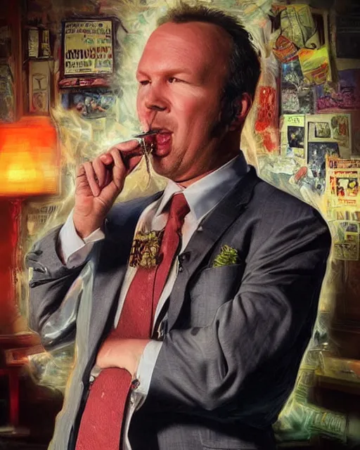 Prompt: hyper realistic doug stanhope in a strip club after eating 3 mg of lsd dof hdr art by aleksi briclot and alexander'hollllow'fedosav and laura zalenga