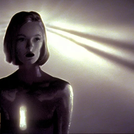 Image similar to movie still of the alien girl, cinematic composition, cinematic light, by david lynch