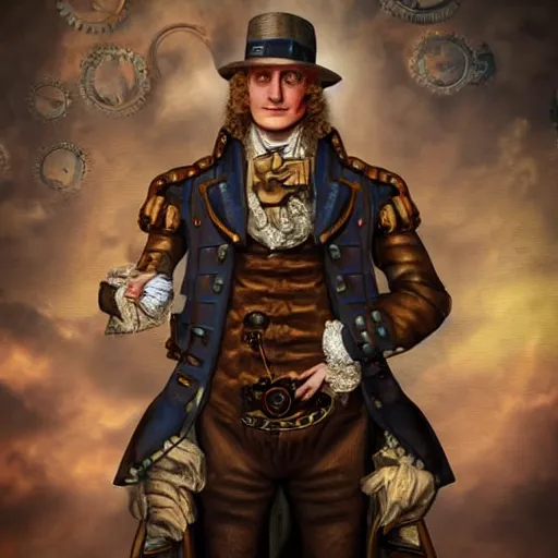 Prompt: Isaac Newton - Steampunk Hero trending on artstation deviantart Pinterest detailed realistic High Resolution HD 8k