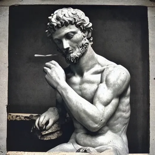 Prompt: “1800s era photograph of Michelangelo sculpting David, hyperrealistic, hd, faded, cracked, stained”